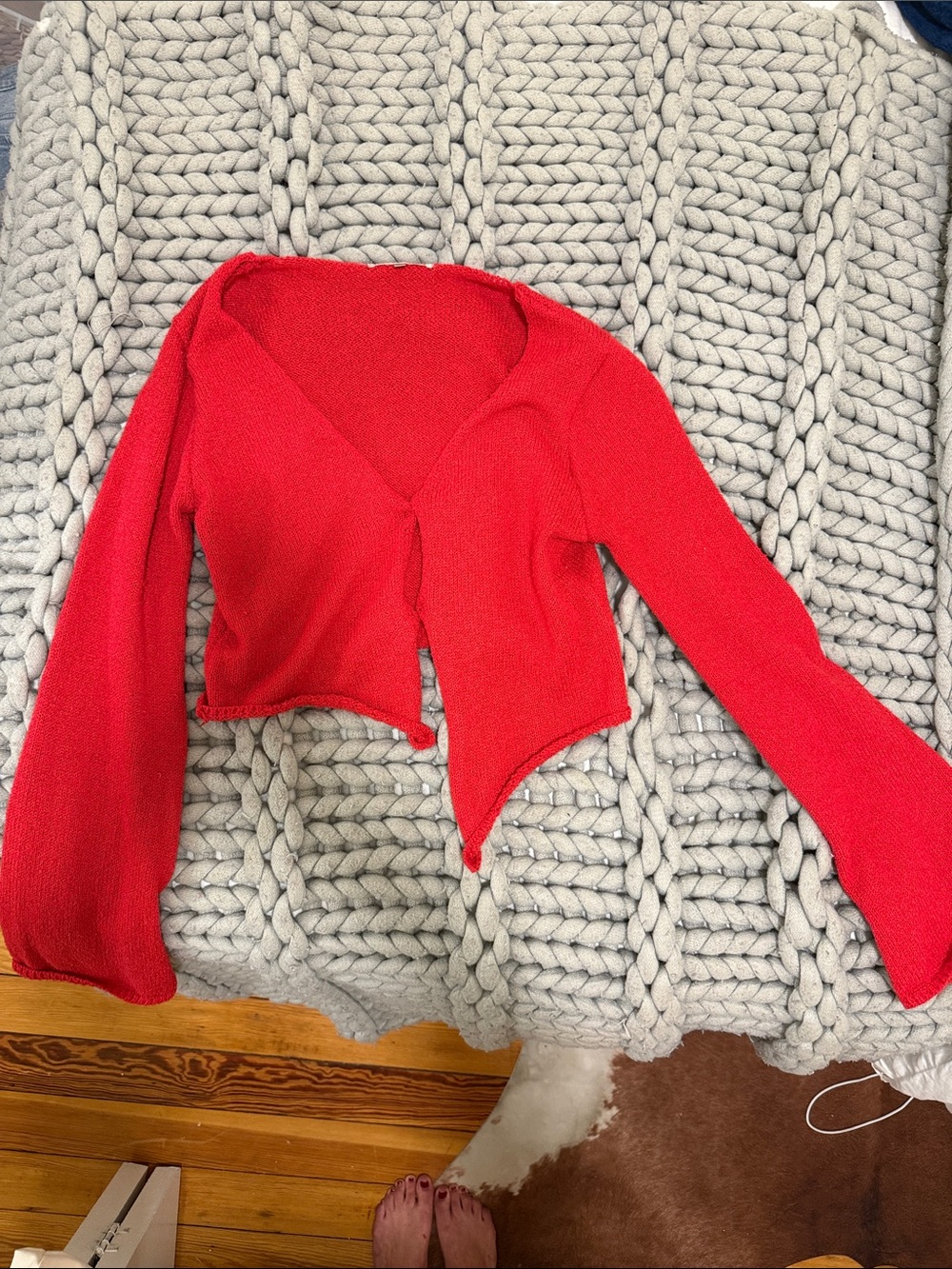 Red V-Neck Short Sleeve Knit Top - Women